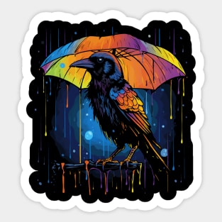 Crow Rainy Day With Umbrella Sticker